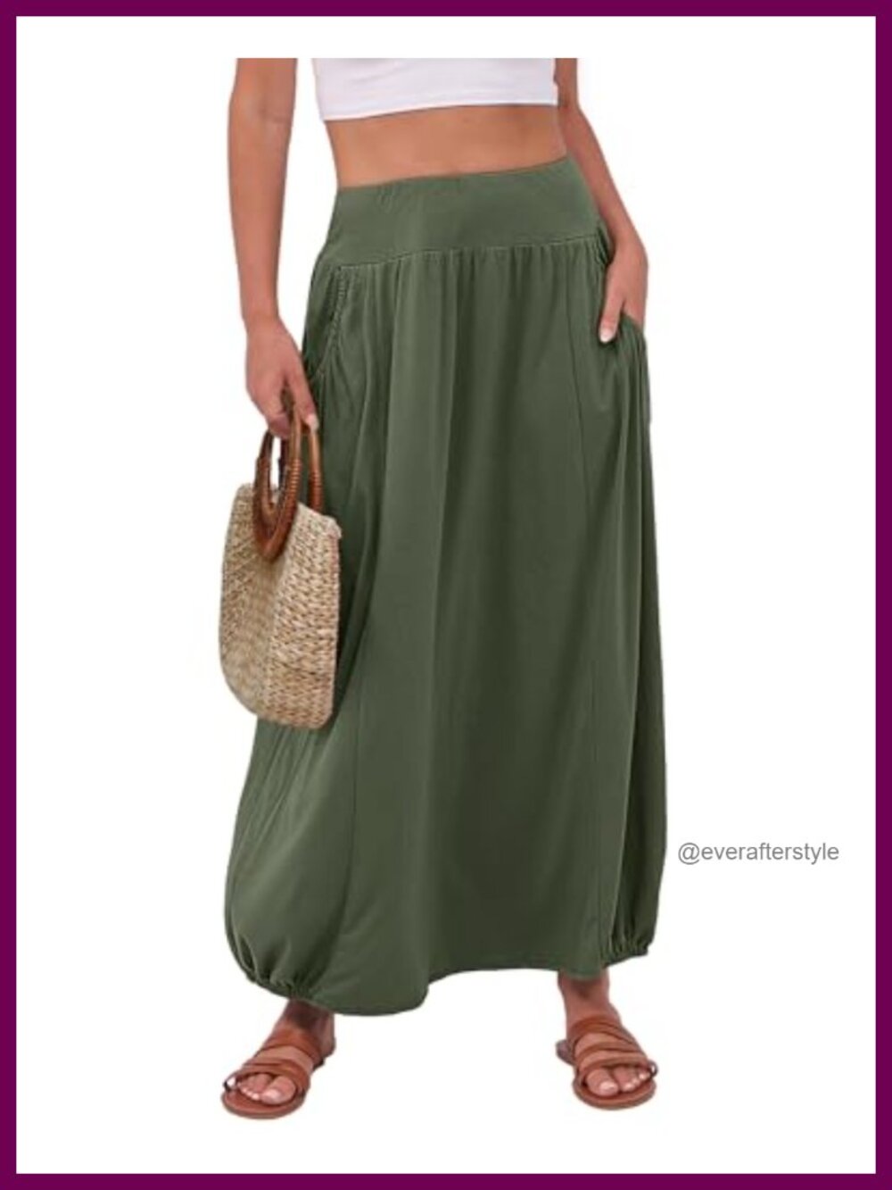 Boho Flowy Maxi Skirt High Waist Elastic Loose Fit Summer Beach